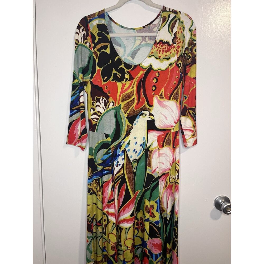 Soft Surroundings Dress Stretch Graphic Art Tropical Maxi